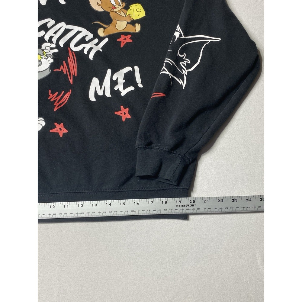 Tom & Jerry Hoodie Mens L Black All Over Graphic Can't Catch Me Cartoon - Picture 11 of 13